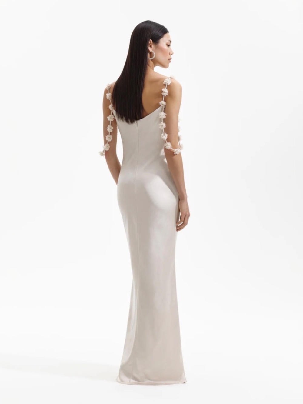 Self-Portrait Champagne Satin Flower Maxi Dress - Picture 3 of 5